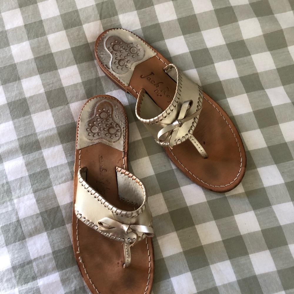 Jack Rogers Tan and Metallic Silver Leather Sandal